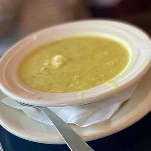 Avgolemono lemon rice soup. Fabulous!