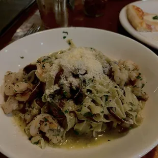 Linguini with shrimp and clams in a white wine sauce