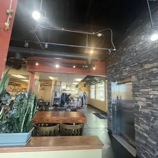 Looking at the counter where you order and the elevator.