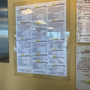 a menu on the wall