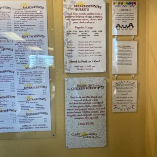 menus on the wall