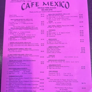 Cafe Mexico  810 e 120th ave  303-450-6775