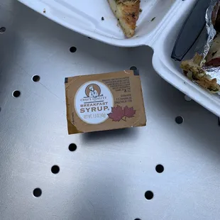 Dry chicken and potatoes. With corn syrup for the pancakes.