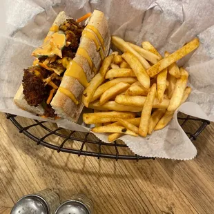 Banh mi with fries, chicken way overcooked