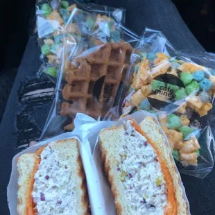 Tuna melt. Pumpkin waffle. Captain crunch cereal bar