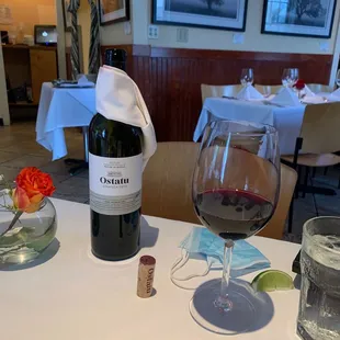 a glass of wine and a bottle of wine