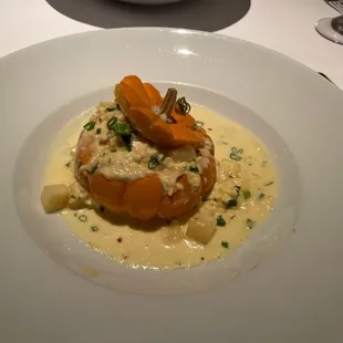 Seafood stuffed pumpkin