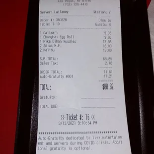 Checkout the automatic tip placed on the bill.