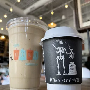 two cups of coffee on a table