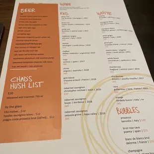 the menu for the restaurant