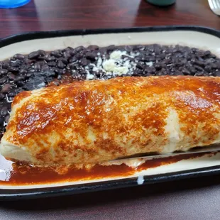 Breakfast burrito with steak.