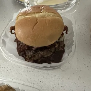 Close up of the crispy bacon burger