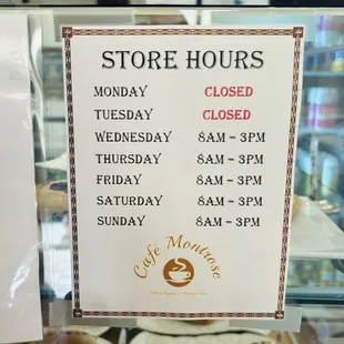 Store hours - Jun 2024