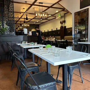 tables and chairs in a restaurant