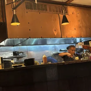 Kitchen visible from restaurant