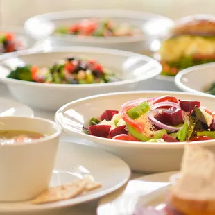 a variety of dishes of food