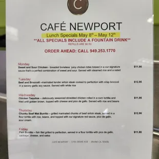 Menu Specials 5/11/23