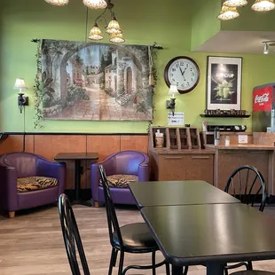 tables and chairs in a restaurant