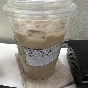 Over priced grande iced coffee from Sheldon's. Was charged $5.21 for this. I checked Starbucks price is $3.45!!!