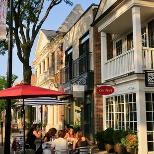 a group of people eating outside