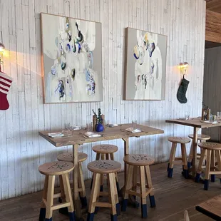 tables and stools in a restaurant