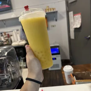 Mango Boba with black tea &amp; passion fruit popping pearls