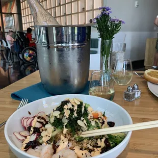 Bubbly and shrimp poke. Delish!