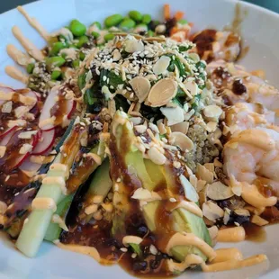 Spicy shrimp poke bowl