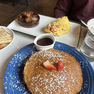 Pancakes and omelette with potatoes