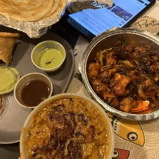 Parotta bread, fried chicken &amp; shrimp masala