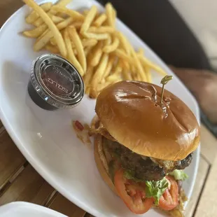 Angry man burger and fries