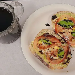 Avocado toast with a cup of coffee