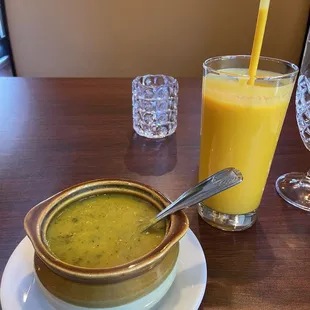 Lentil Spinach Soup&amp; mango Lassi