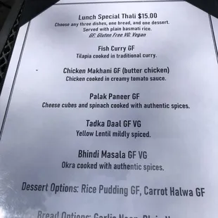 Lunch menu