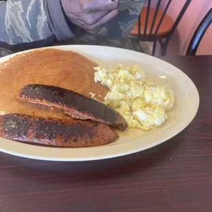 Hotlinks and eggs with A Short Stack(2 pancakes)