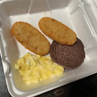 This was my $16 breakfast. What restaurant serves hash brown Pattie's. I would have went to McDonald's for that.