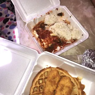 Same as the first photo with the soggy ass waffle. Messy ugly nasty looking "huevos rancheros"