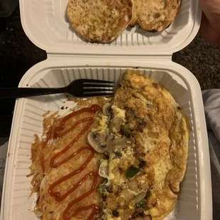 veggie omlette w/ hash browns and english muffin
