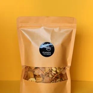 a bag of nuts on a yellow background