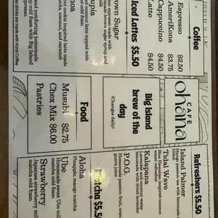 a menu on a table