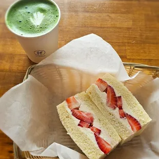 Fruit sando and matcha latte.