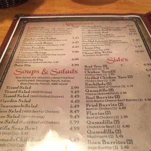 a menu for soups and salads