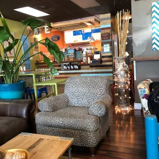 View from front seating area toward service area.