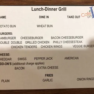 a menu for lunch - dinner grill
