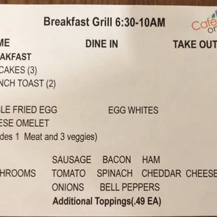 breakfast menu on table