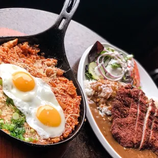 Kimchee Fried Rice and Curry Rice with Pork Katsu