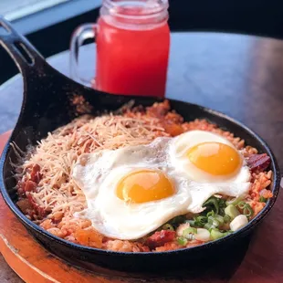 Kimchee Fried Rice (Bacon) , strawberry lemonade