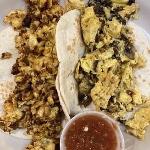 Chorizo &amp; egg | egg &amp; mushroom tacos