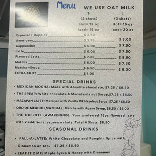 Coffee Menu