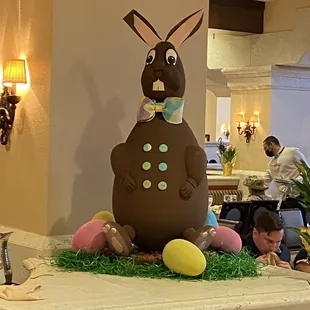 a chocolate easter bunny on a counter